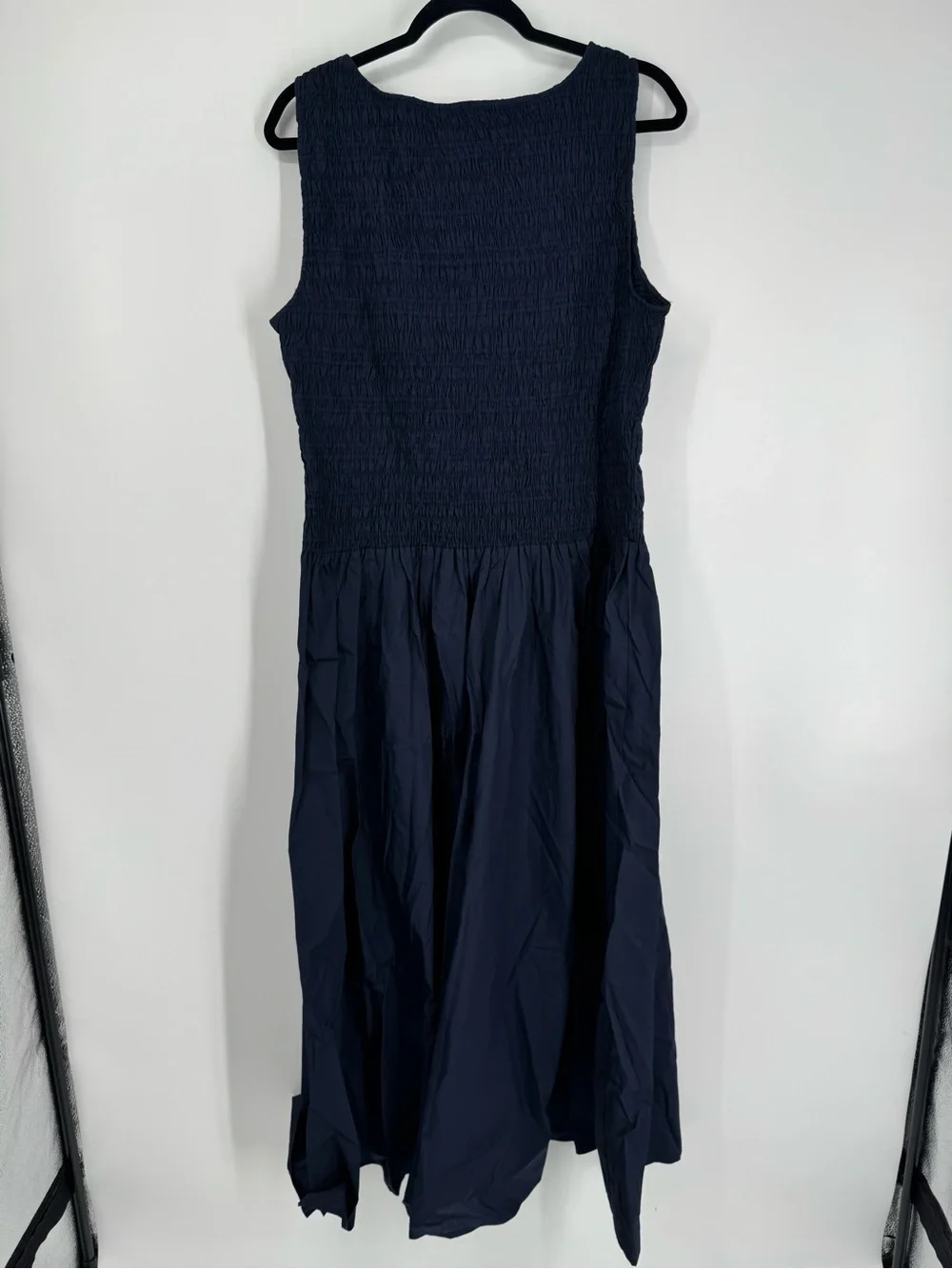 NWT J. Crew Tall Lina Midi Dress Navy Blue Smocked Cotton Sleeveless Size XLTall
